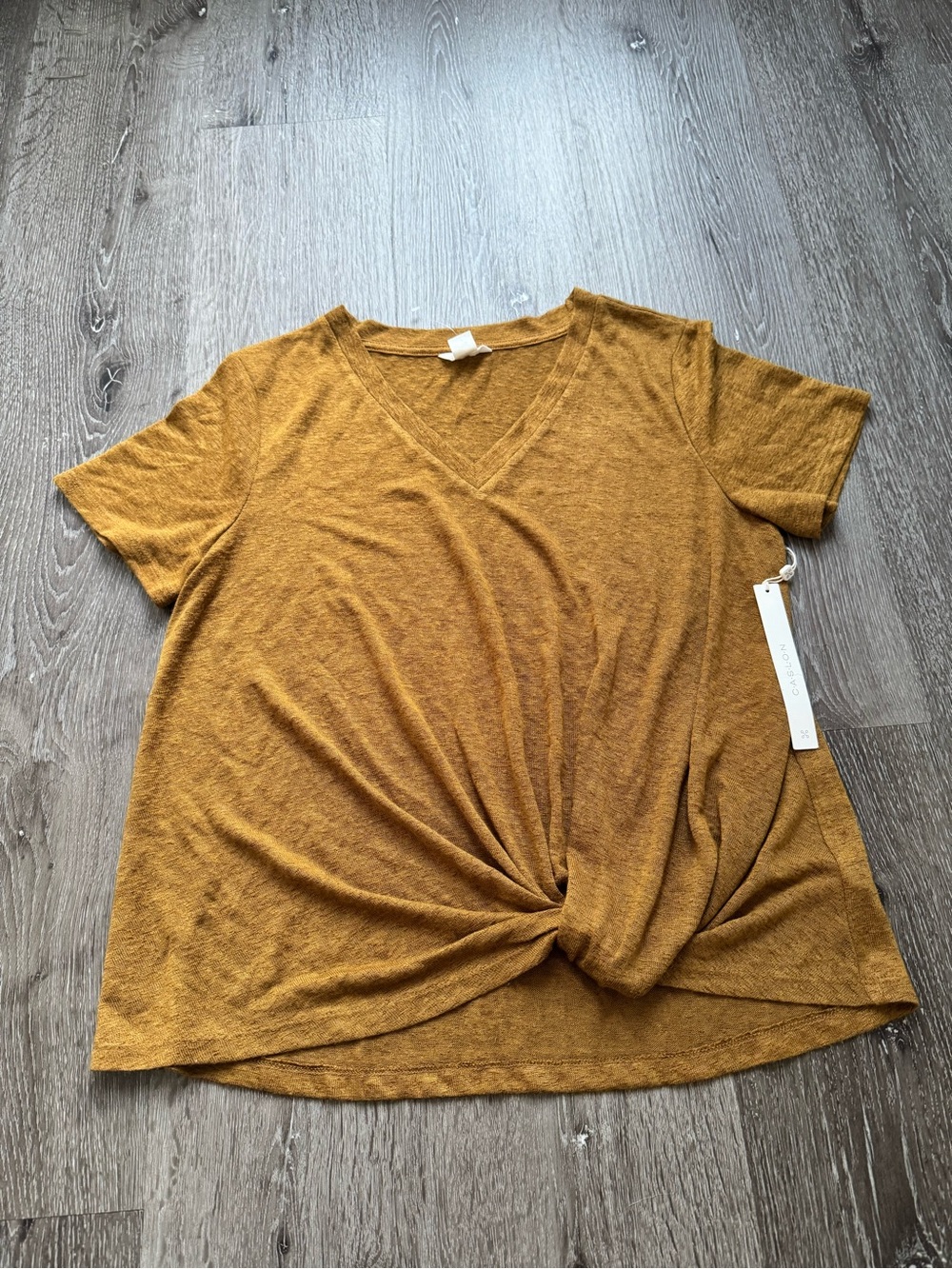 Caslon Knot Front V-Neck Tee Mustard Heather Short Sleeve Top Medium NWT